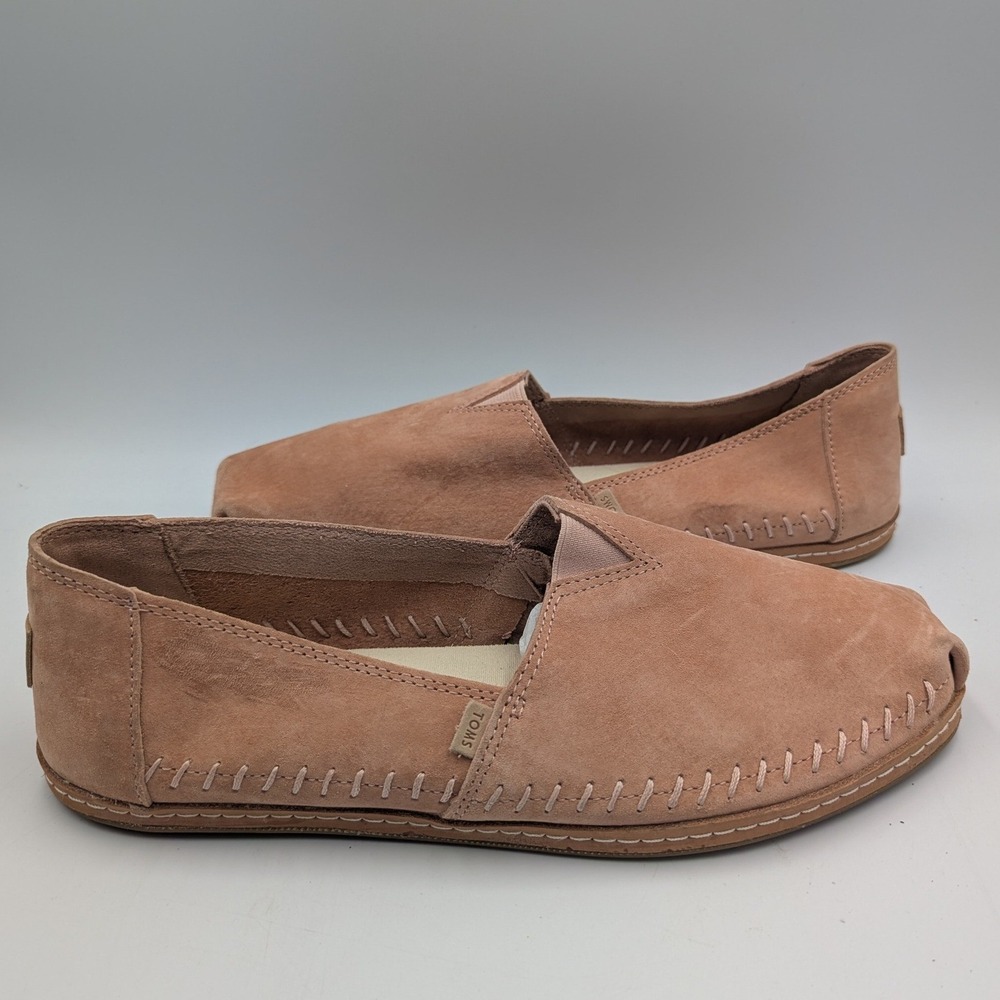 TOMS Alpargata Slip On Pink Suede Whipstitch Flats Size 12 Boho Casual Like New